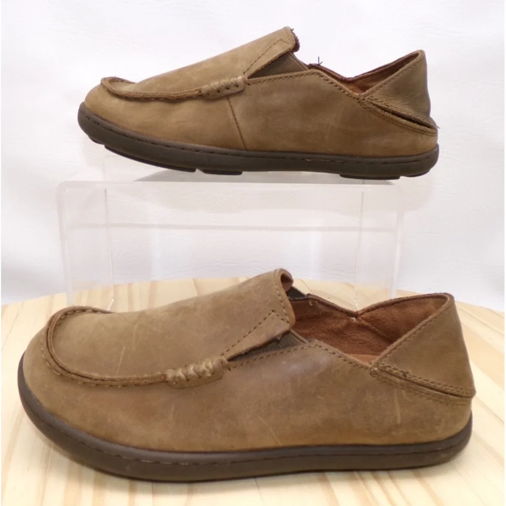Olukai Moloa Boy Shoes Youth Boys Brown Size 2 Slip On Leather